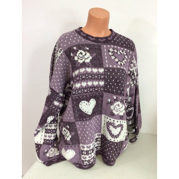 Private Eyes Sweaters - Vintage Knit Pastel Sweater Cottage Core Kawaii Womens 2X Made USA